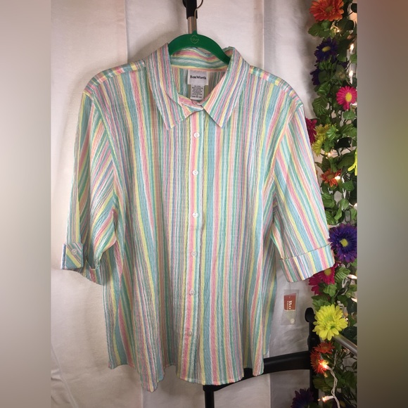 NWT Bon Worth | Women’s Colorful Stripe Pattern Button Down Blouse Top - Picture 11 of 11
